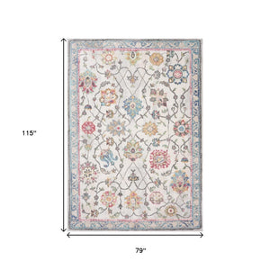 HomeRoots 7' Stylish Cream Blue and Green Medallion Area Rug - Durable, Stain-Resistant, Easy Maintenance Design 7' X 10' 660191