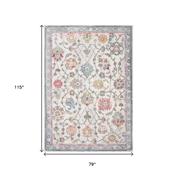 HomeRoots 7' Stylish Cream Blue and Green Medallion Area Rug - Durable, Stain-Resistant, Easy Maintenance Design 7' X 10' 660191