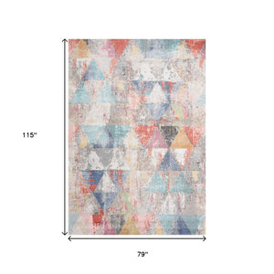 HomeRoots 7' Modern Geometric Area Rug in Soft Gray with Pink and Blue Accents for Stylish, Family-Friendly Spaces 7' X 10' 660192
