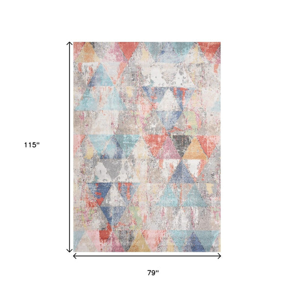 HomeRoots 7' Modern Geometric Area Rug in Soft Gray with Pink and Blue Accents for Stylish, Family-Friendly Spaces 7' X 10' 660192