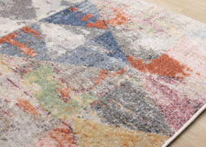 HomeRoots 7' Modern Geometric Area Rug in Soft Gray with Pink and Blue Accents for Stylish, Family-Friendly Spaces 7' X 10' 660192