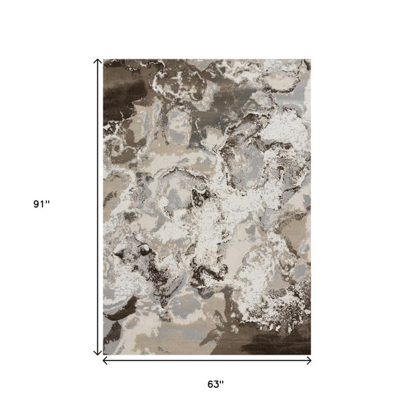 HomeRoots 5' Modern Taupe and Cream Abstract Area Rug - Soft, Durable, Stain-Resistant, Perfect for Busy Homes 5' X 8' 660193