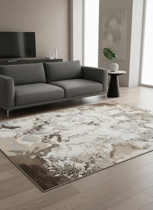 HomeRoots 5' Modern Taupe and Cream Abstract Area Rug - Soft, Durable, Stain-Resistant, Perfect for Busy Homes 5' X 8' 660193