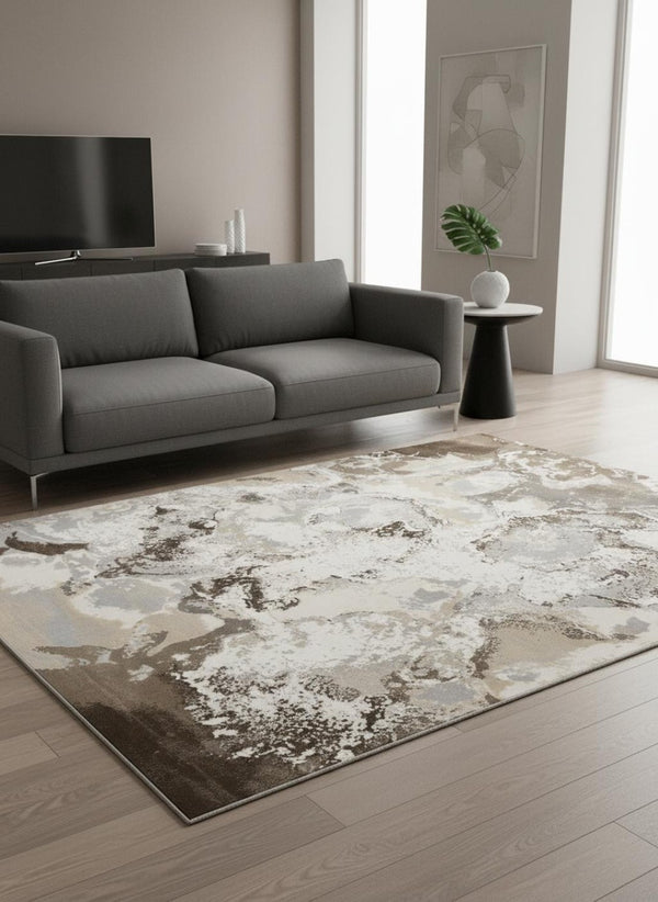 HomeRoots 5' Modern Taupe and Cream Abstract Area Rug - Soft, Durable, Stain-Resistant, Perfect for Busy Homes 5' X 8' 660193