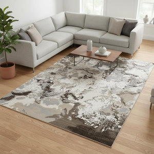 HomeRoots 8' Taupe and Cream Abstract Area Rug - Modern Durable Design for Stylish Living Spaces and Easy Care 8' X 11' 660194