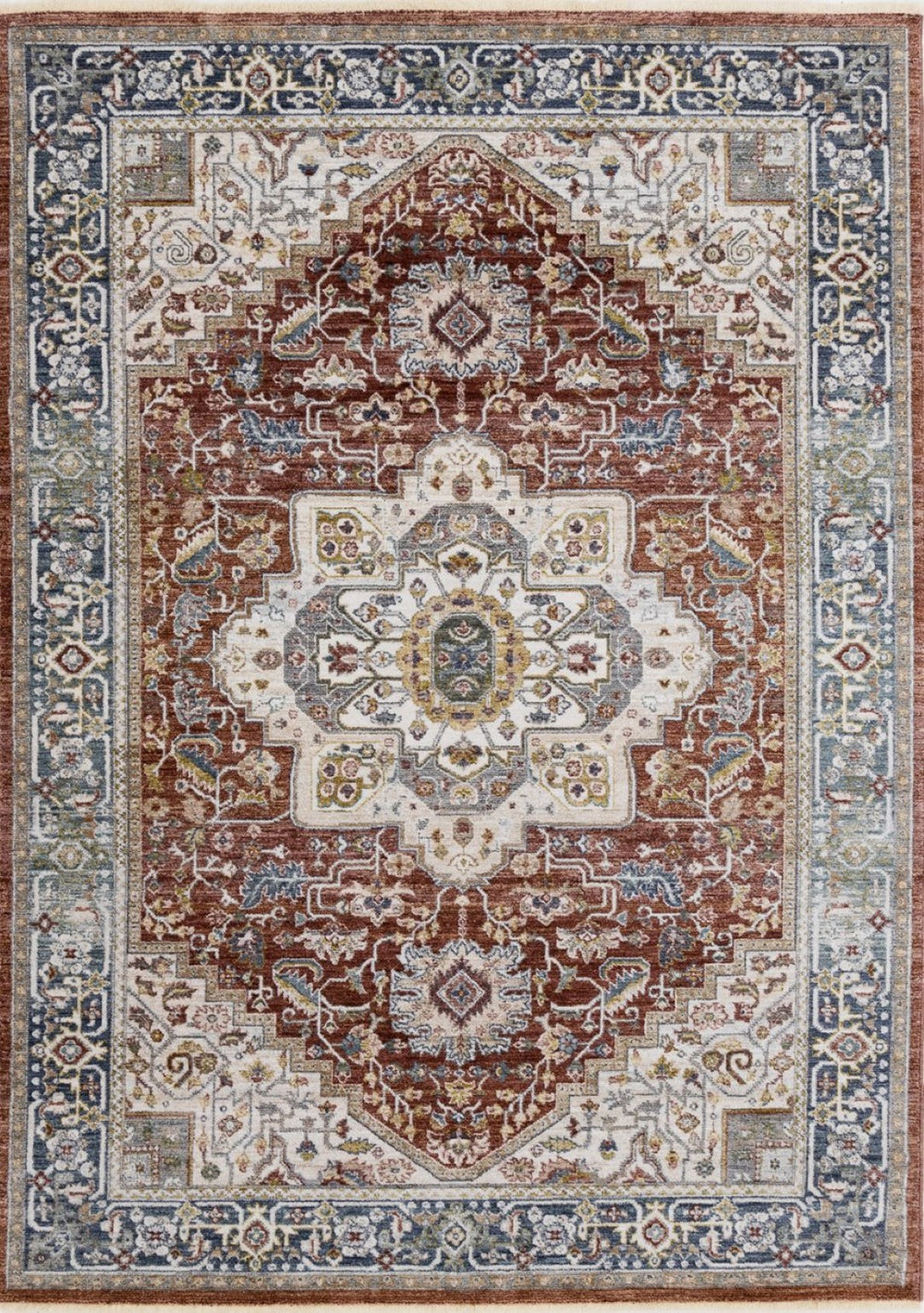 HomeRoots 8' Red Blue and Tan Medallion Area Rug - Durable, Stain-Resistant, Perfect for Living Spaces & Entryways 8' X 10' 660198