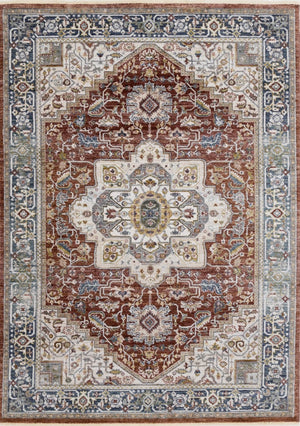 HomeRoots 8' Red Blue and Tan Medallion Area Rug - Durable, Stain-Resistant, Perfect for Living Spaces & Entryways 8' X 10' 660198