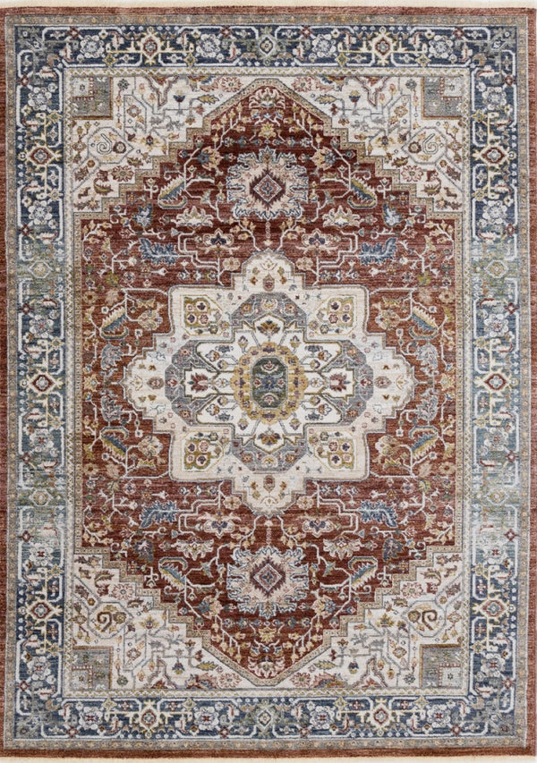 HomeRoots 8' Red Blue and Tan Medallion Area Rug - Durable, Stain-Resistant, Perfect for Living Spaces & Entryways 8' X 10' 660198