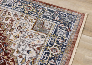 HomeRoots 8' Red Blue and Tan Medallion Area Rug - Durable, Stain-Resistant, Perfect for Living Spaces & Entryways 8' X 10' 660198