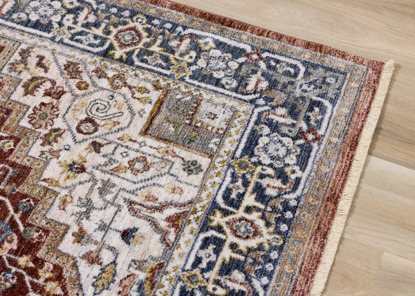 HomeRoots 8' Red Blue and Tan Medallion Area Rug - Durable, Stain-Resistant, Perfect for Living Spaces & Entryways 8' X 10' 660198