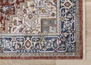 HomeRoots 8' Red Blue and Tan Medallion Area Rug - Durable, Stain-Resistant, Perfect for Living Spaces & Entryways 8' X 10' 660198