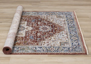 HomeRoots 8' Red Blue and Tan Medallion Area Rug - Durable, Stain-Resistant, Perfect for Living Spaces & Entryways 8' X 10' 660198