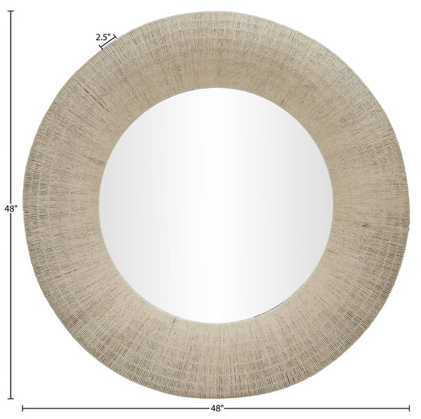 Meridian Furniture Meadow Jute Rope Wrapped Round Wall Mirror Handcrafted Wavy Frame for Boho Entryway Decor 48 inches 66019Natural-M