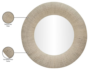 Meridian Furniture Meadow Jute Rope Wrapped Round Wall Mirror Handcrafted Wavy Frame for Boho Entryway Decor 48 inches 66019Natural-M