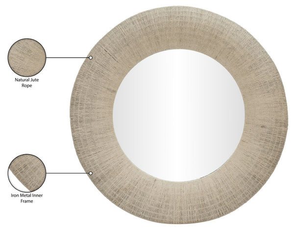 Meridian Furniture Meadow Jute Rope Wrapped Round Wall Mirror Handcrafted Wavy Frame for Boho Entryway Decor 48 inches 66019Natural-M