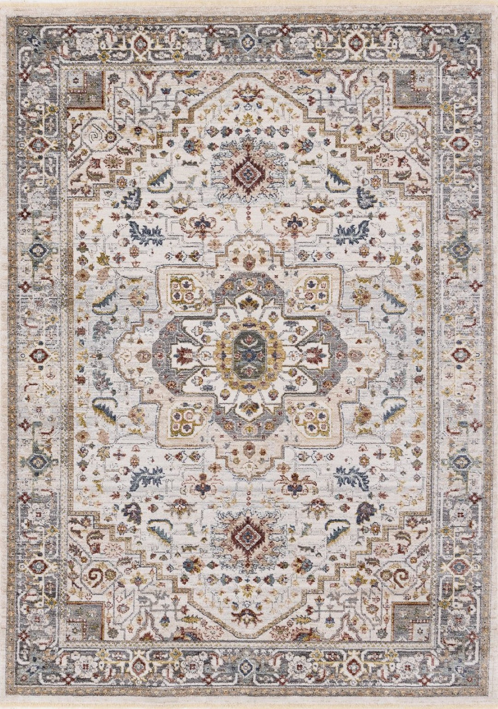 HomeRoots 8' Cream and Blue Medallion Area Rug - Stylish, Durable, and Stain-Resistant for Modern Homes 8' X 10' 660200