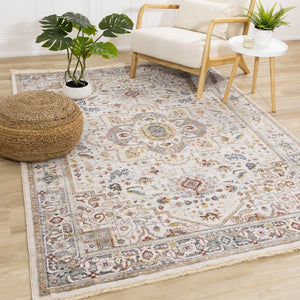 HomeRoots 8' Cream and Blue Medallion Area Rug - Stylish, Durable, and Stain-Resistant for Modern Homes 8' X 10' 660200