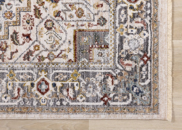 HomeRoots 8' Cream and Blue Medallion Area Rug - Stylish, Durable, and Stain-Resistant for Modern Homes 8' X 10' 660200