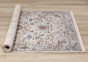 HomeRoots 8' Cream and Blue Medallion Area Rug - Stylish, Durable, and Stain-Resistant for Modern Homes 8' X 10' 660200