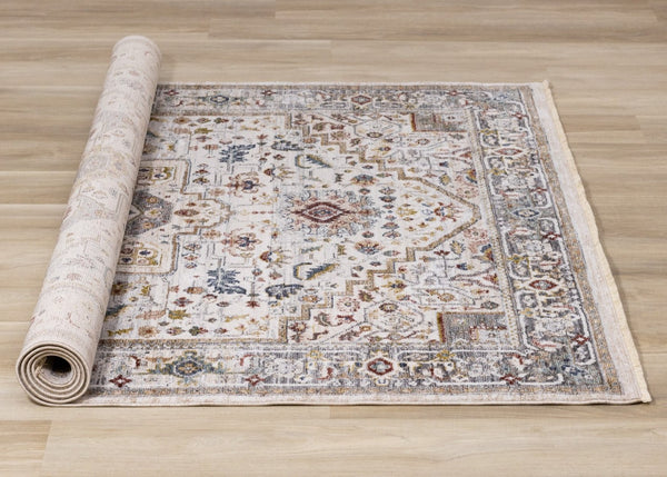 HomeRoots 8' Cream and Blue Medallion Area Rug - Stylish, Durable, and Stain-Resistant for Modern Homes 8' X 10' 660200