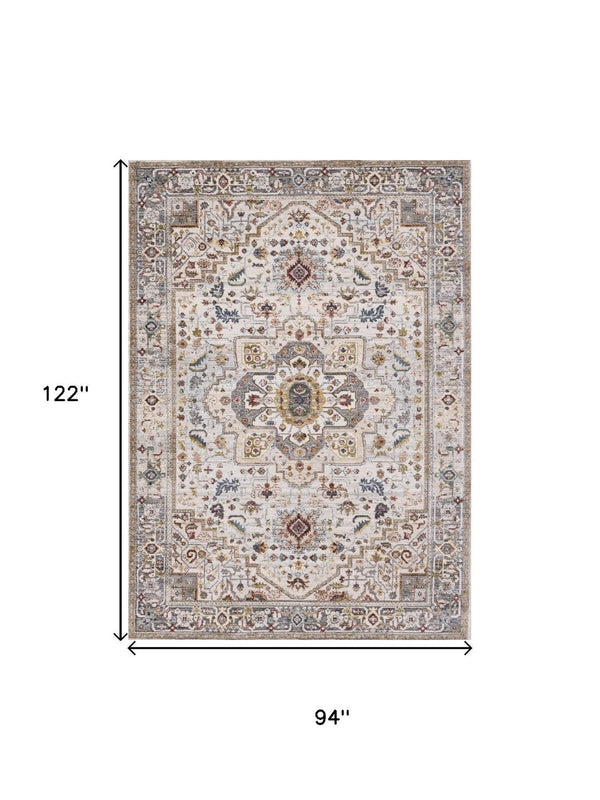 HomeRoots 8' Cream and Blue Medallion Area Rug - Stylish, Durable, and Stain-Resistant for Modern Homes 8' X 10' 660200