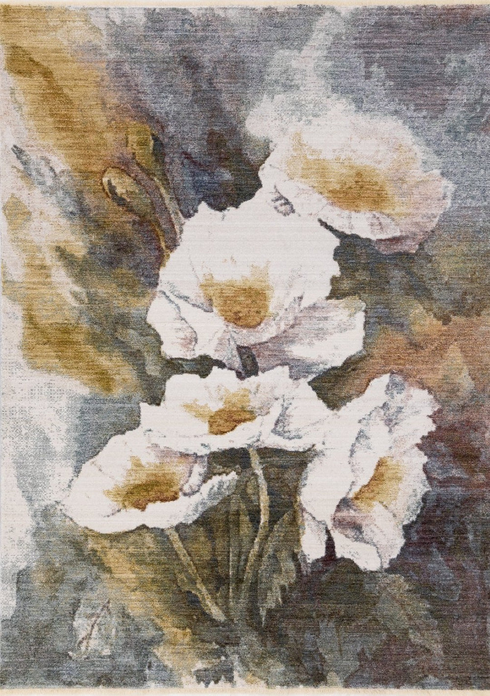HomeRoots 5' Botanical Leaves Area Rug in Cream, Blue & Yellow - Modern Charm for Any Room's Style 5' X 8' 660201