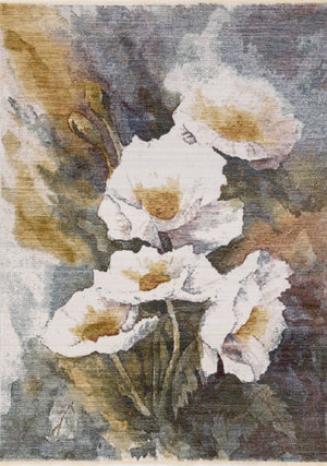 HomeRoots 5' Botanical Leaves Area Rug in Cream, Blue & Yellow - Modern Charm for Any Room's Style 5' X 8' 660201