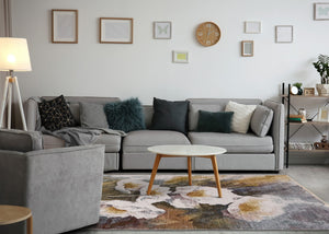 HomeRoots 5' Botanical Leaves Area Rug in Cream, Blue & Yellow - Modern Charm for Any Room's Style 5' X 8' 660201