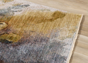 HomeRoots 5' Botanical Leaves Area Rug in Cream, Blue & Yellow - Modern Charm for Any Room's Style 5' X 8' 660201