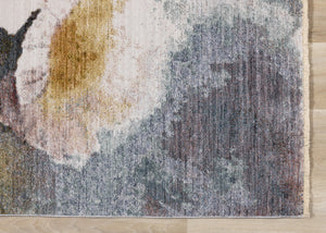 HomeRoots 5' Botanical Leaves Area Rug in Cream, Blue & Yellow - Modern Charm for Any Room's Style 5' X 8' 660201