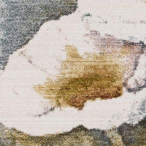 HomeRoots 8' Botanical Leaves Area Rug in Cream, Blue, and Yellow - Durable, Stylish, and Easy to Clean! 8' X 10' 660202