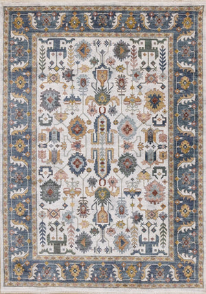 HomeRoots 5' Cream Blue and Green Medallion Area Rug - Stylish, Durable Design for Homes with Kids and Pets 5' X 8' 660203