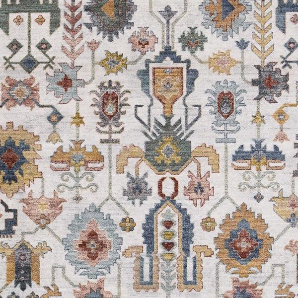 HomeRoots 8' Elegant Cream, Blue, and Green Medallion Area Rug - Durable, Soft, and Stain-Resistant Design 8' X 10' 660204