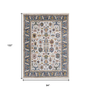 HomeRoots 8' Elegant Cream, Blue, and Green Medallion Area Rug - Durable, Soft, and Stain-Resistant Design 8' X 10' 660204