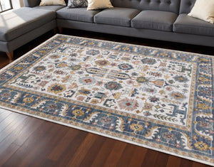 HomeRoots 8' Elegant Cream, Blue, and Green Medallion Area Rug - Durable, Soft, and Stain-Resistant Design 8' X 10' 660204