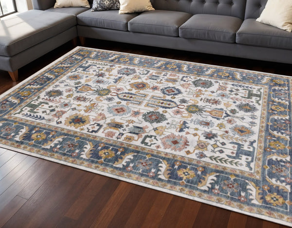 HomeRoots 8' Elegant Cream, Blue, and Green Medallion Area Rug - Durable, Soft, and Stain-Resistant Design 8' X 10' 660204