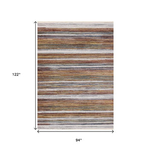 HomeRoots 8' Striped Area Rug in Vibrant Yellow, Blue & Brown - Durable, Stain-Resistant, Modern Design for Any Space 8' X 10' 660206