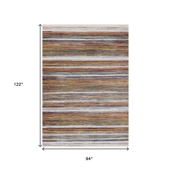 HomeRoots 8' Striped Area Rug in Vibrant Yellow, Blue & Brown - Durable, Stain-Resistant, Modern Design for Any Space 8' X 10' 660206