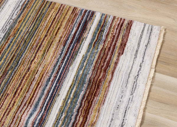 HomeRoots 8' Striped Area Rug in Vibrant Yellow, Blue & Brown - Durable, Stain-Resistant, Modern Design for Any Space 8' X 10' 660206
