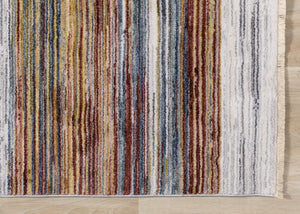 HomeRoots 8' Striped Area Rug in Vibrant Yellow, Blue & Brown - Durable, Stain-Resistant, Modern Design for Any Space 8' X 10' 660206