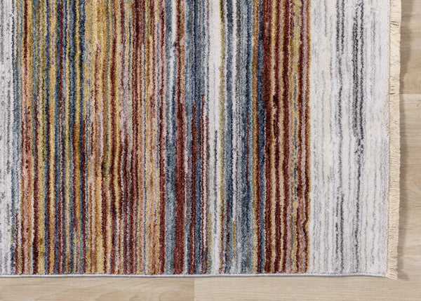 HomeRoots 8' Striped Area Rug in Vibrant Yellow, Blue & Brown - Durable, Stain-Resistant, Modern Design for Any Space 8' X 10' 660206