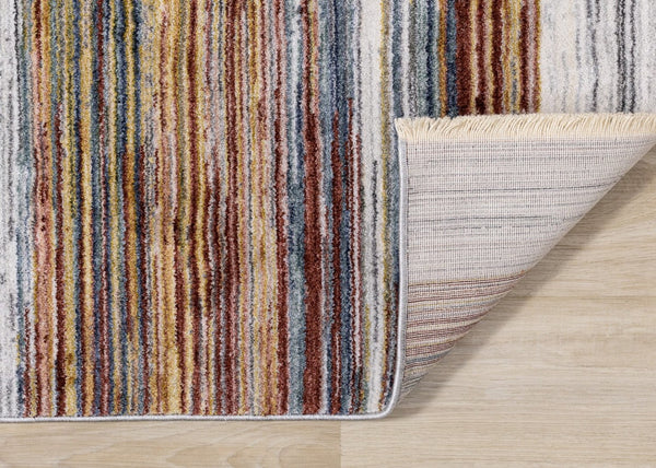 HomeRoots 8' Striped Area Rug in Vibrant Yellow, Blue & Brown - Durable, Stain-Resistant, Modern Design for Any Space 8' X 10' 660206