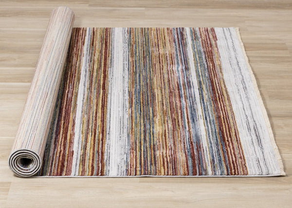 HomeRoots 8' Striped Area Rug in Vibrant Yellow, Blue & Brown - Durable, Stain-Resistant, Modern Design for Any Space 8' X 10' 660206