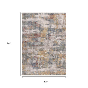 HomeRoots 5' Cream Blue and Yellow Abstract Area Rug - Modern Design, Durable, Stain-Resistant, Family-Friendly 5' X 8' 660207