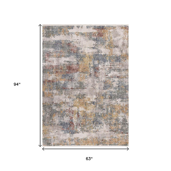 HomeRoots 5' Cream Blue and Yellow Abstract Area Rug - Modern Design, Durable, Stain-Resistant, Family-Friendly 5' X 8' 660207