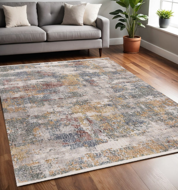 HomeRoots 5' Cream Blue and Yellow Abstract Area Rug - Modern Design, Durable, Stain-Resistant, Family-Friendly 5' X 8' 660207