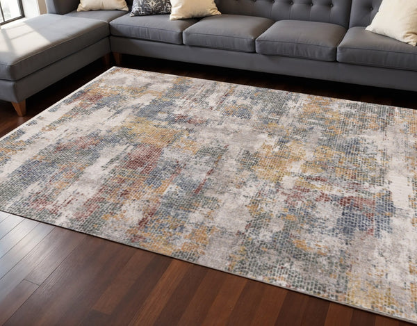HomeRoots 8' Modern Abstract Area Rug in Cream, Blue, and Yellow – Durable, Stylish, and Low-Maintenance Design 8' X 10' 660208