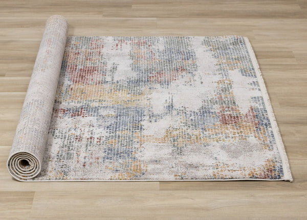 HomeRoots 8' Modern Abstract Area Rug in Cream, Blue, and Yellow – Durable, Stylish, and Low-Maintenance Design 8' X 10' 660208