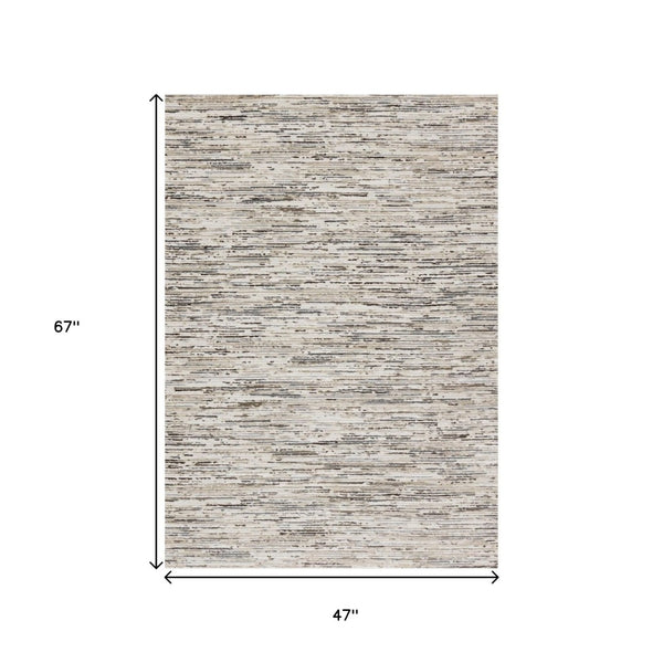 HomeRoots 4' Cream and Brown Striped Area Rug – Durable, Stain-Resistant, Stylish for High-Traffic Spaces 4' X 6' 660209