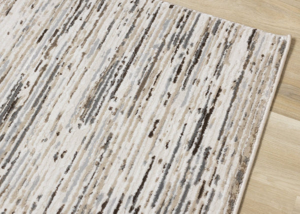 HomeRoots 4' Cream and Brown Striped Area Rug – Durable, Stain-Resistant, Stylish for High-Traffic Spaces 4' X 6' 660209